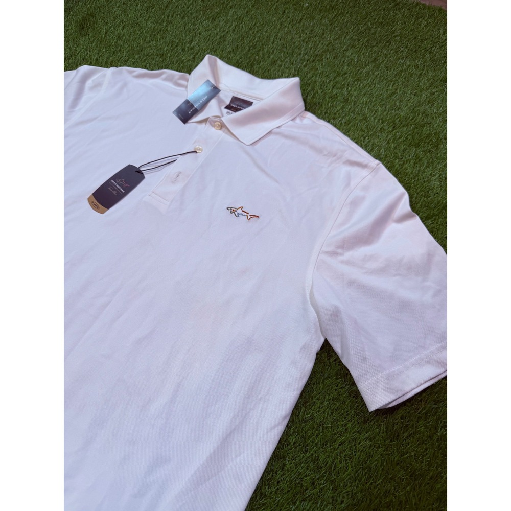 Greg Norman for Tasso Elba Mens White Play Dry Golf Polo Shirt Size Large NWT